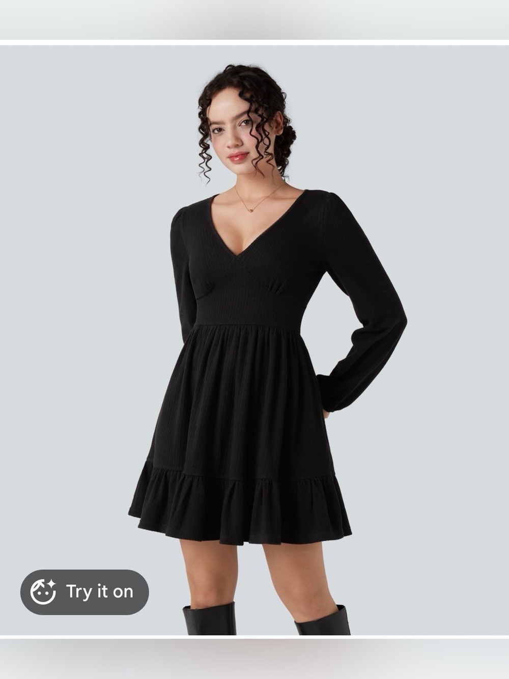 HALARA Everyday Deep V Neckline Long Sleeve Mini Dress NWOT!